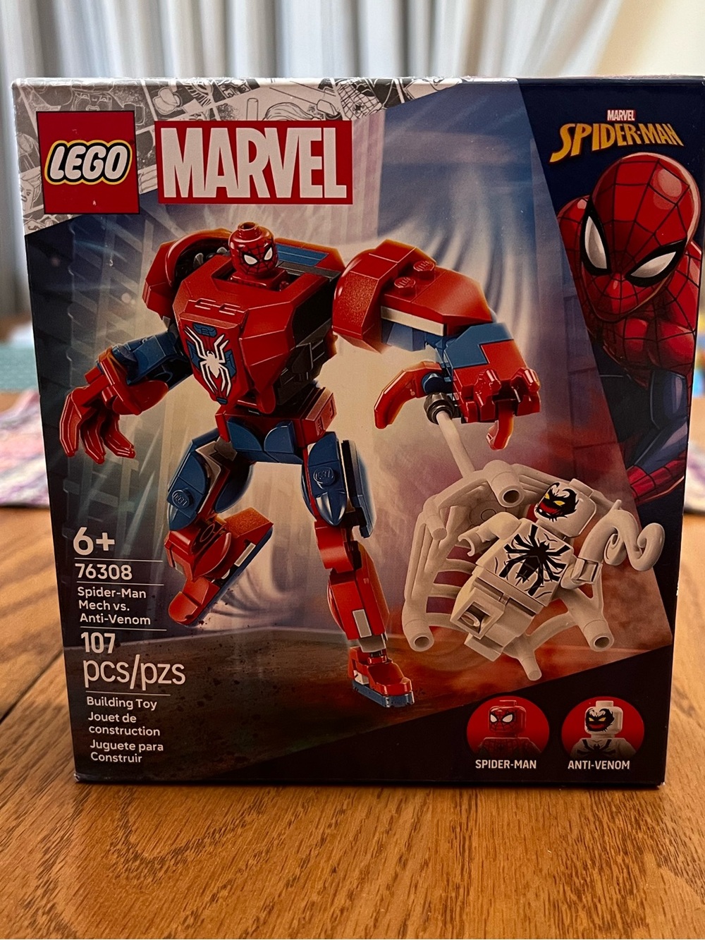 LEGO Marvel Spider-Man Red and Blue Mech vs White Anti-Venom, 107 pieces